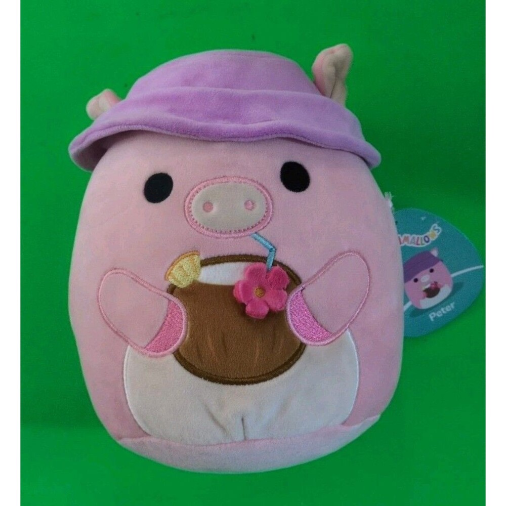 Squishmallow Summer 8 inch Peter the Pig with Hat and Coconut w Tag